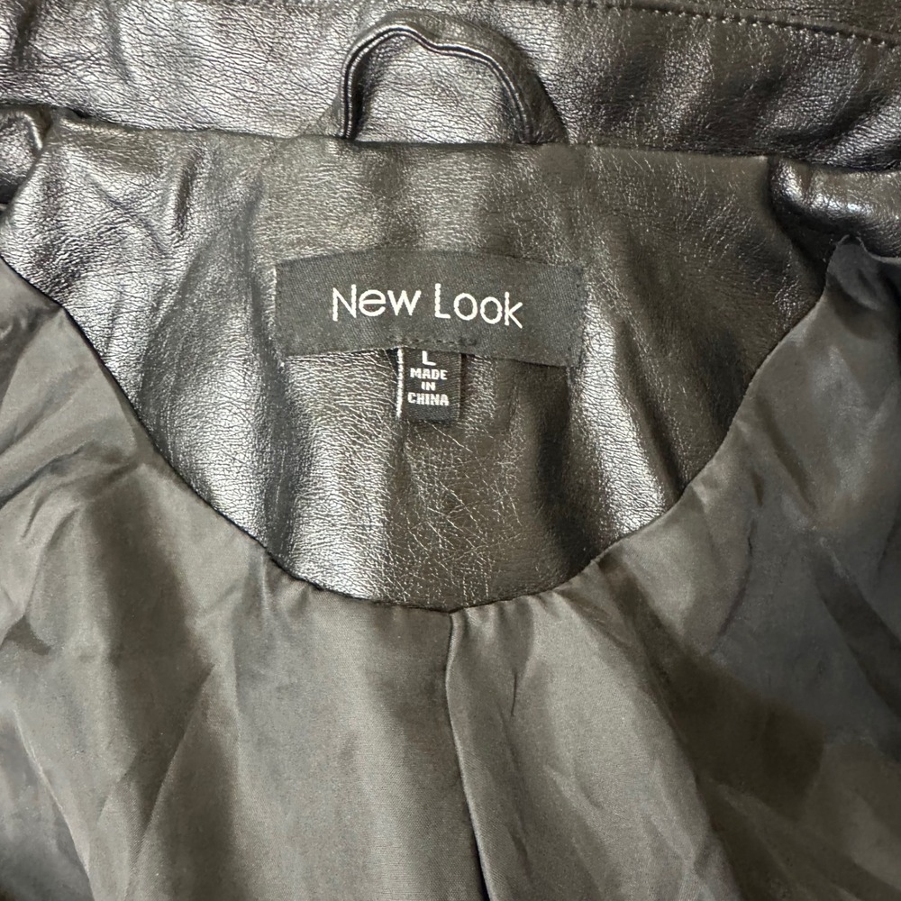 New Look Womens Black Faux Leather Moto Biker Jacket Gold Zip Size L RN 57686 - Picture 6 of 8